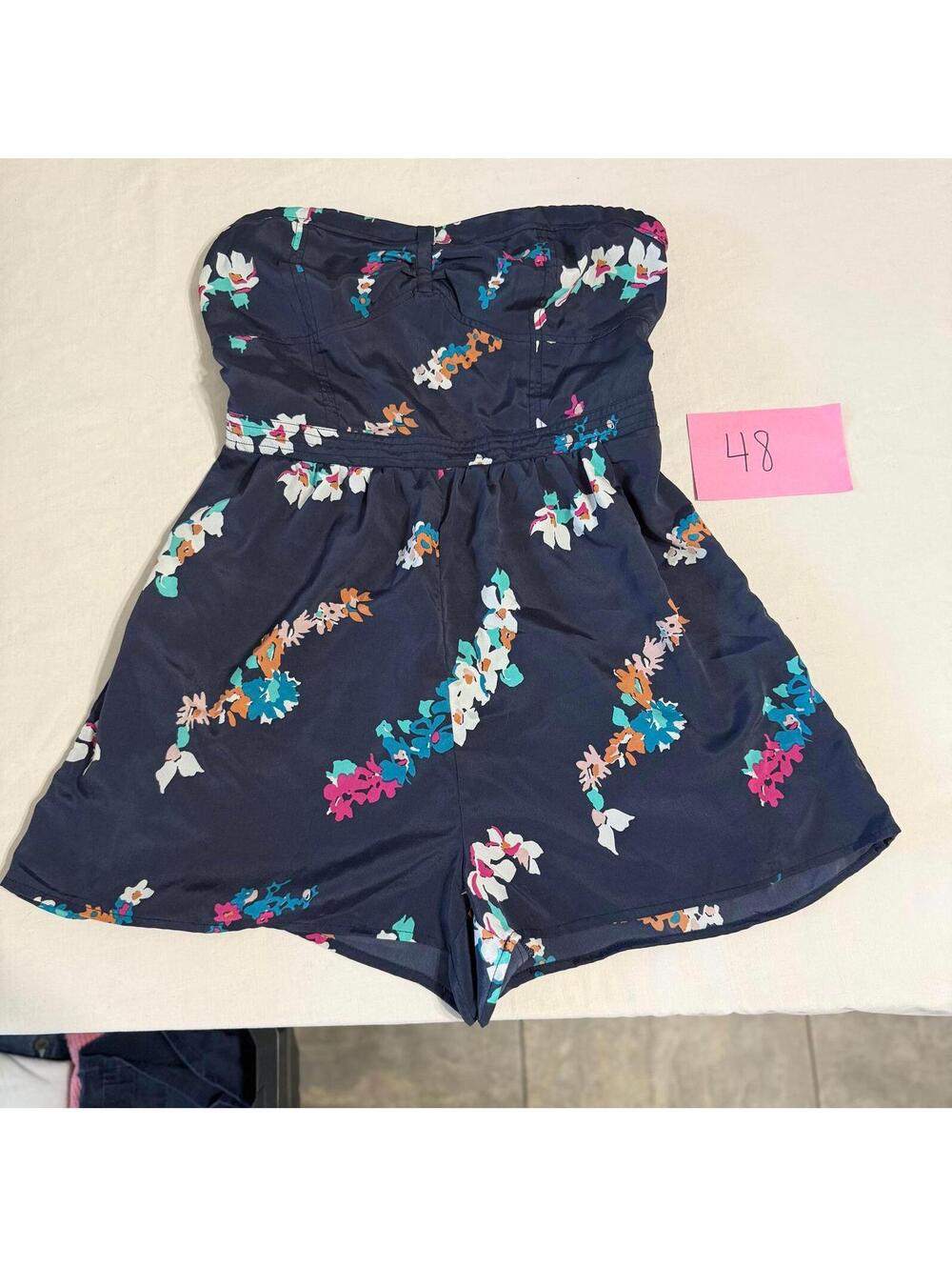 American Eagle Outfitters Floral Navy Blue Romper Size 10